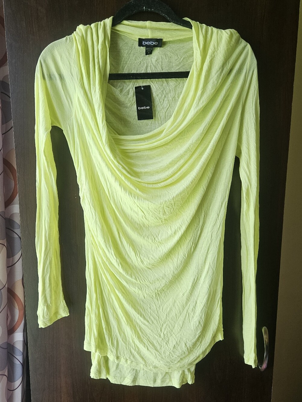 NWT bebe Neon Yellow Long Sleeve Cowl Neck Tunic Size Medium